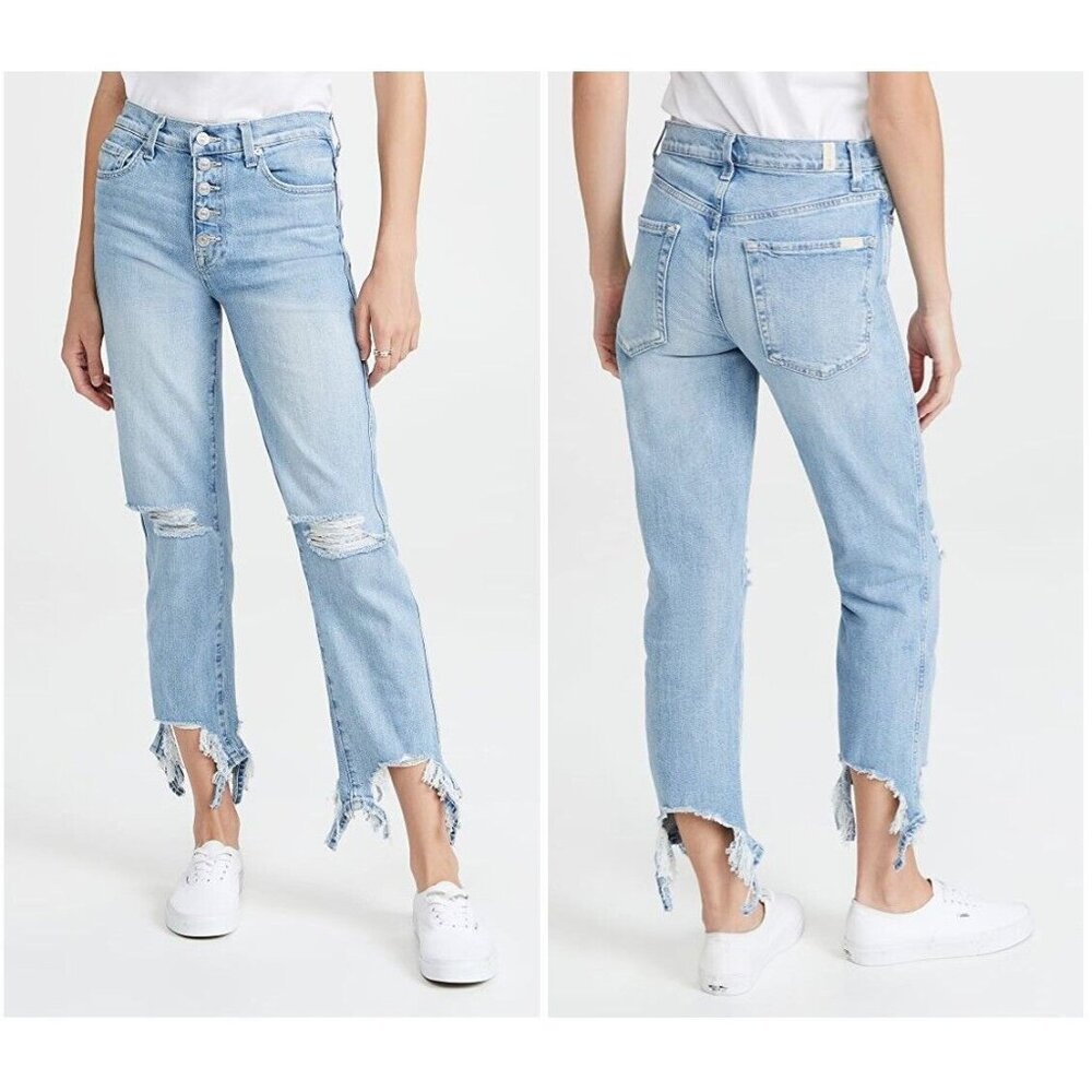 7 For All Mankind High Waist Cropped Straight Jeans in Blue Breeze, …